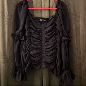 Nasty Gal Black Long Sleeve Ruffle Top Size 14